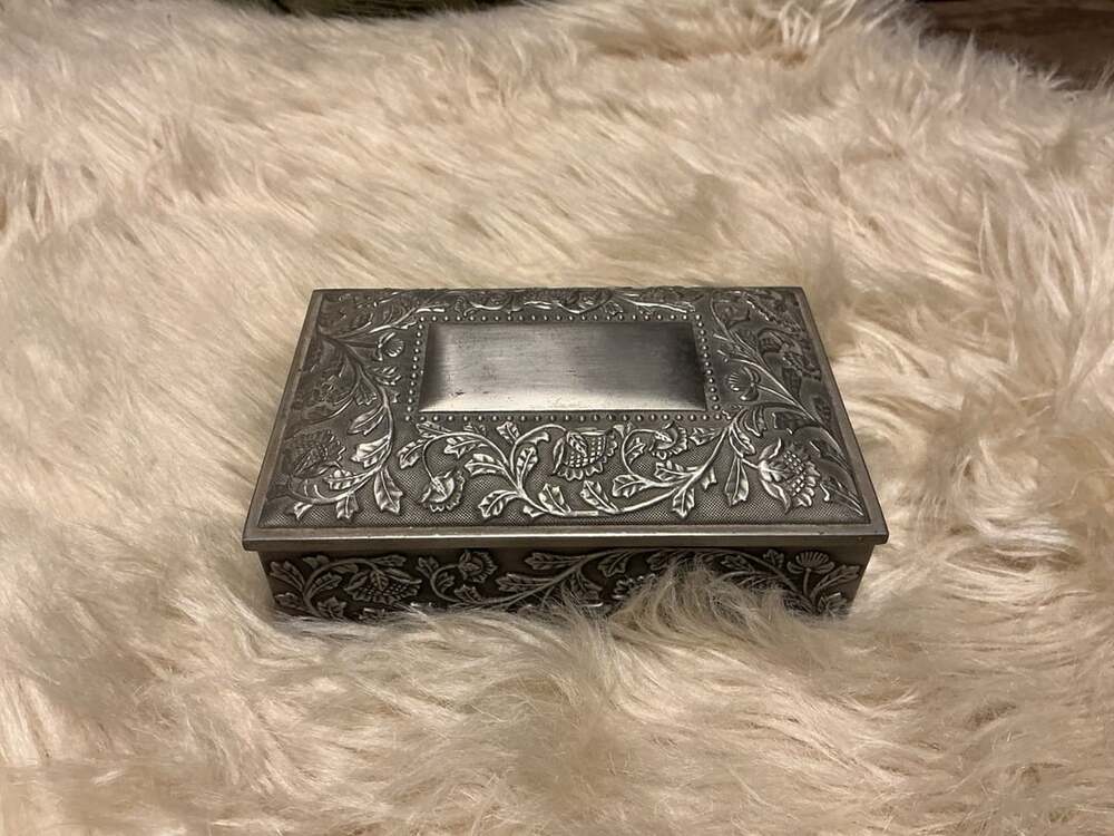 Vintage Godinger Silver Plate Ornate Floral Trinket Box Velvet Lined